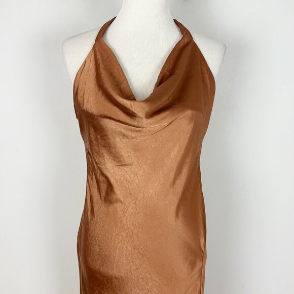 Saints + Secrets Brown Satin Cowl Neck Midi Dress Size Medium Women's - Picture 2 of 5